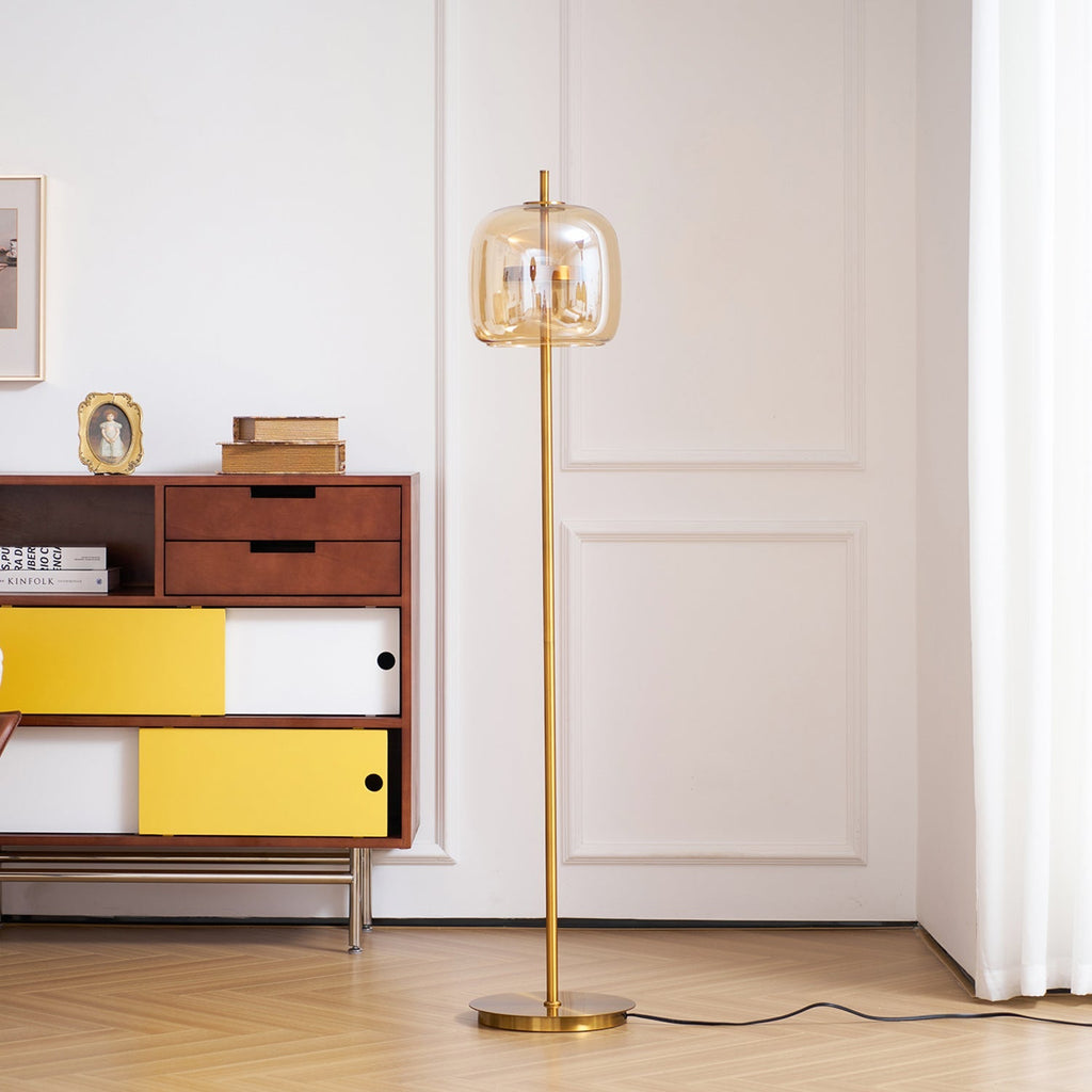Loraya | Lampada da Terra Scultorea in Vetro con LED Integrato per Illuminazione del Soggiorno