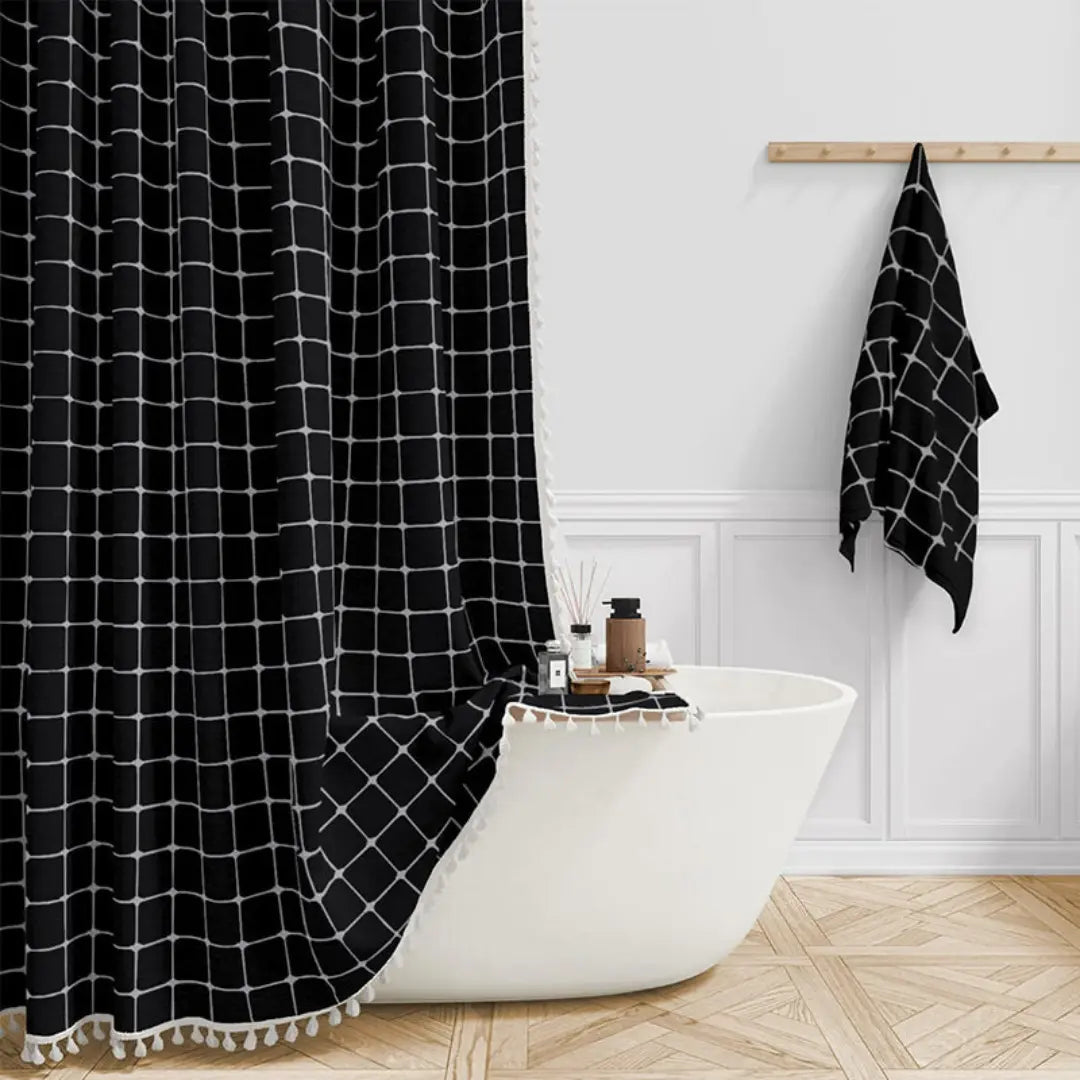 LINENCOVE – Tenda da doccia bohemienne in lino con frange e design impermeabile