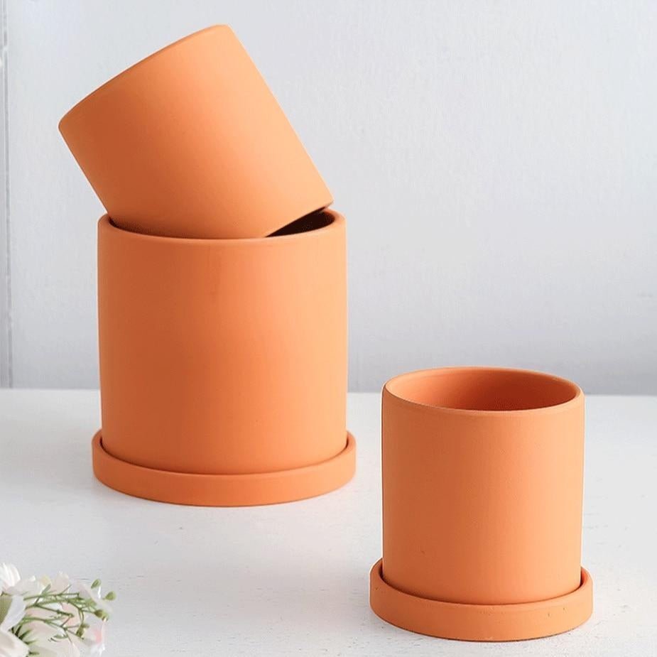 PLANTIVA – Elegante vaso da fiori in ceramica con piattino