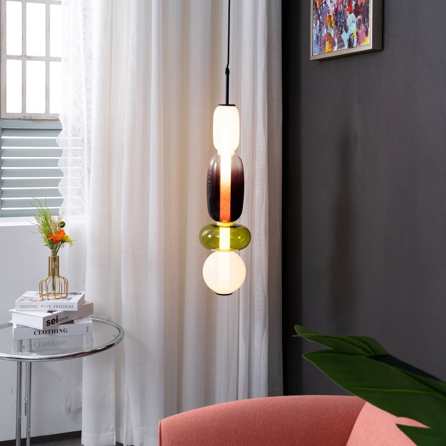 Lampada a Sospensione LED in Vetro Colorato Moderno