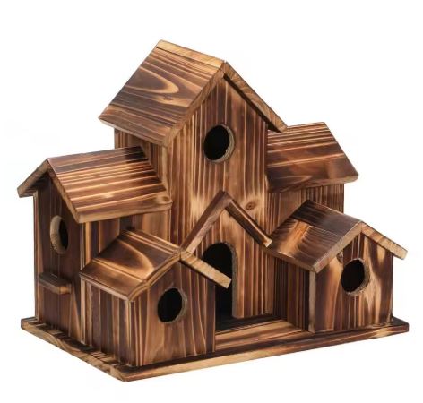 SongbirdHaven Casetta per Uccelli in Legno Fatta a Mano con 6 Ingressi per il Tuo Giardino