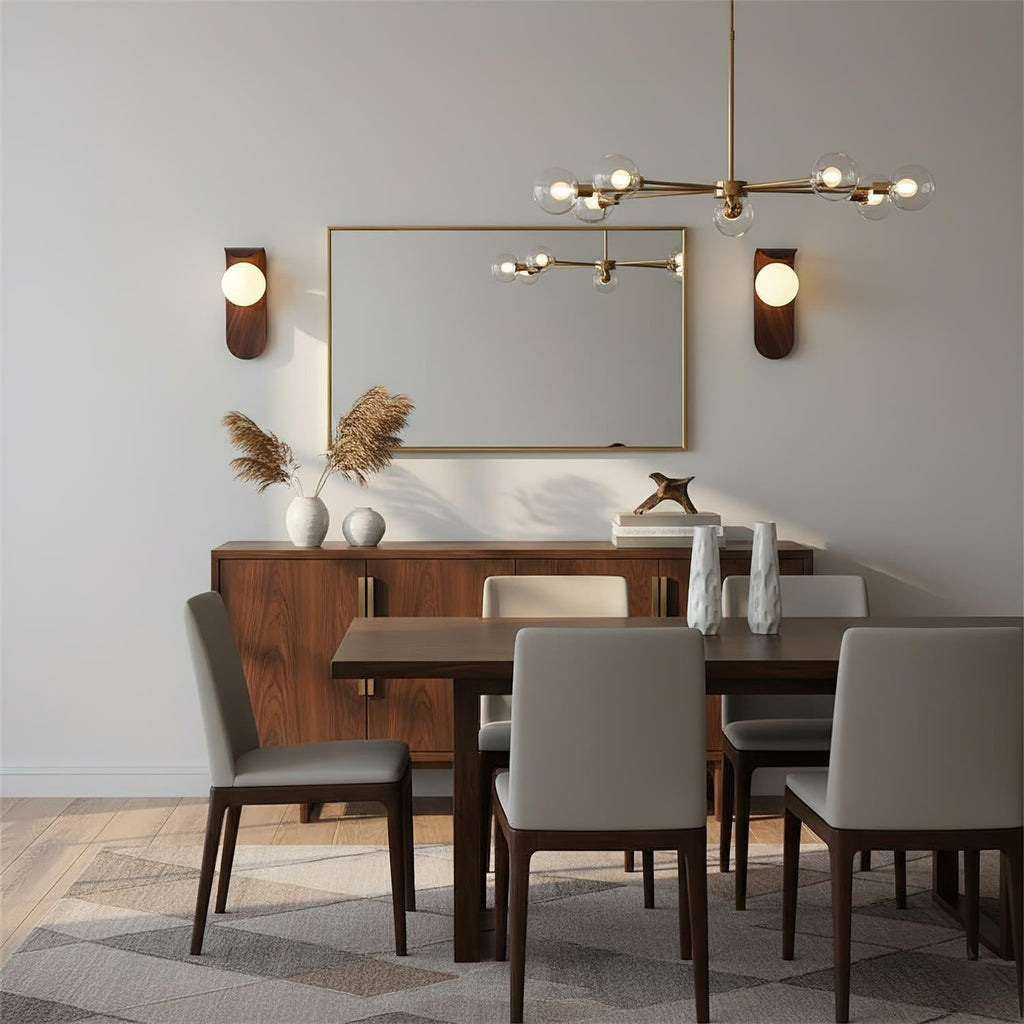 Lumirae | Applique moderna effetto legno con globi satinati per illuminazione di bagni e camere da letto