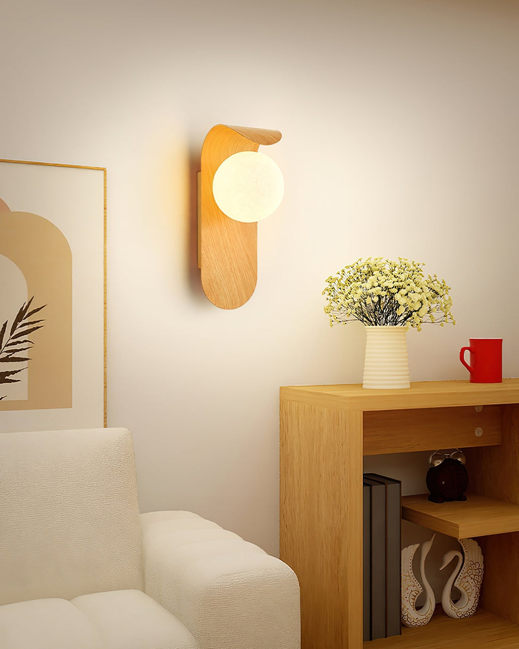 Lumirae | Applique moderna effetto legno con globi satinati per illuminazione di bagni e camere da letto