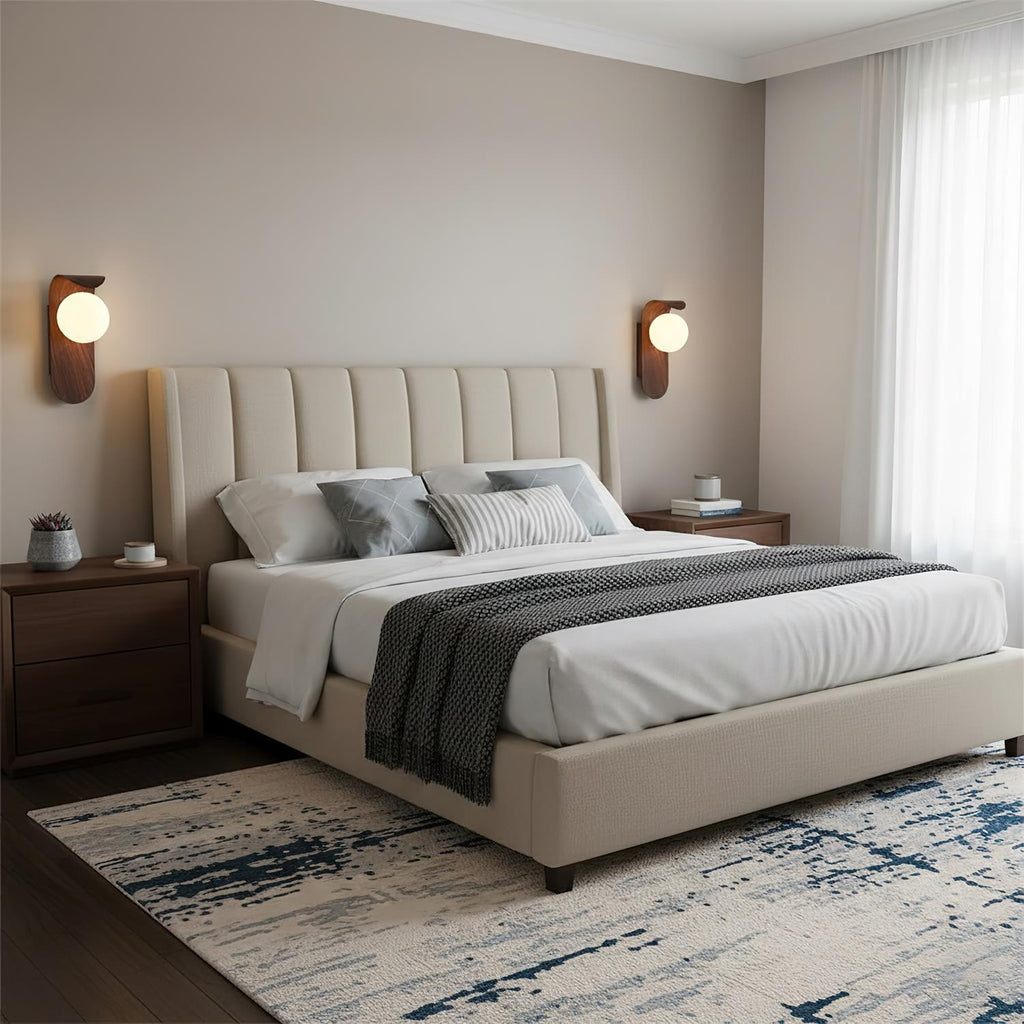 Lumirae | Applique moderna effetto legno con globi satinati per illuminazione di bagni e camere da letto