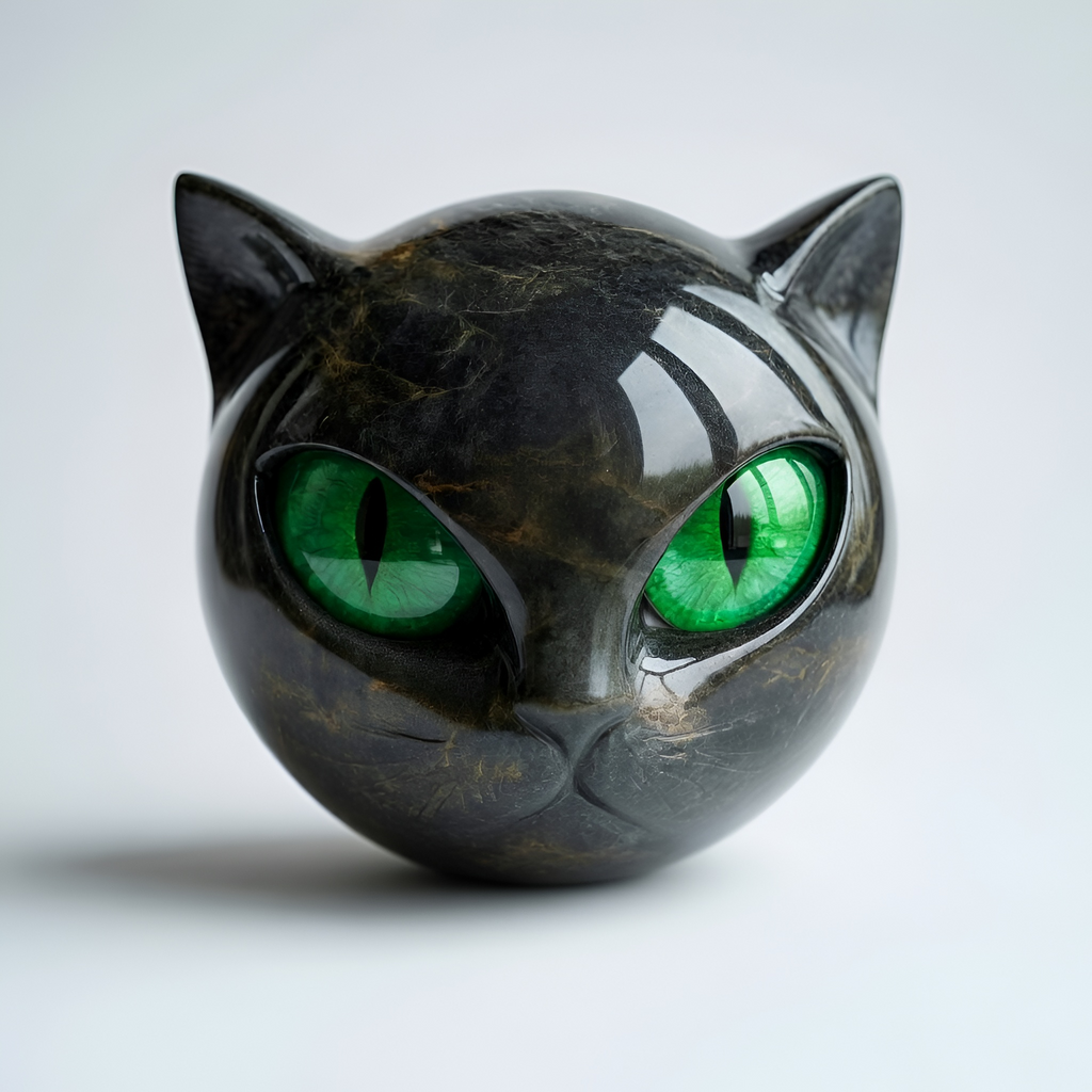 Asher - Statuetta a forma di testa di gatto in resina nera con finitura effetto marmo