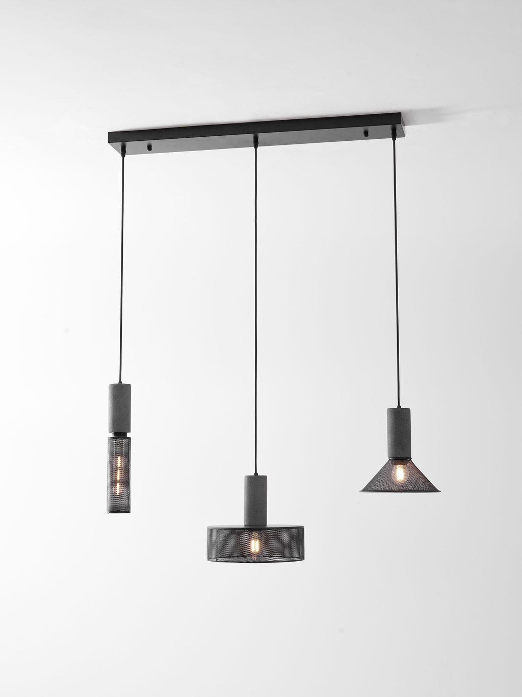 Virexo | Lampada a sospensione in cemento industriale con paralume cilindrico per interni moderni