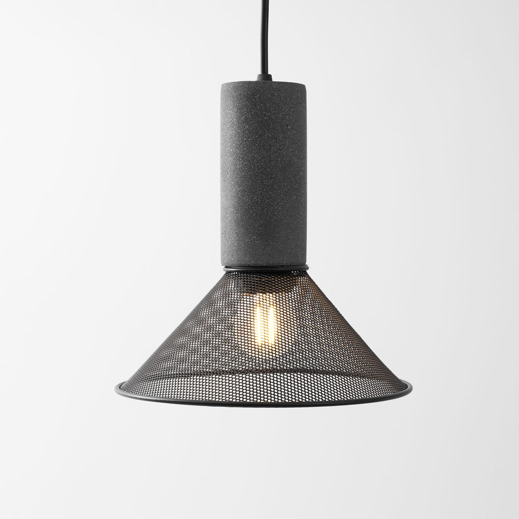 Virexo | Lampada a sospensione in cemento industriale con paralume cilindrico per interni moderni