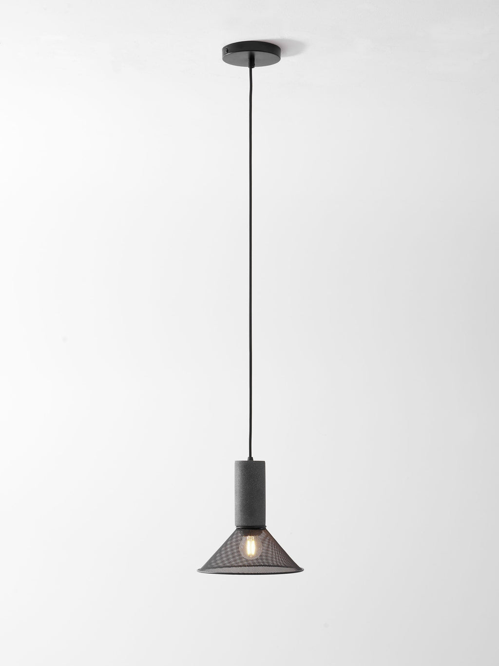 Virexo | Lampada a sospensione in cemento industriale con paralume cilindrico per interni moderni