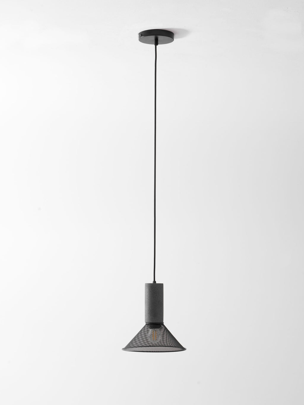 Virexo | Lampada a sospensione in cemento industriale con paralume cilindrico per interni moderni
