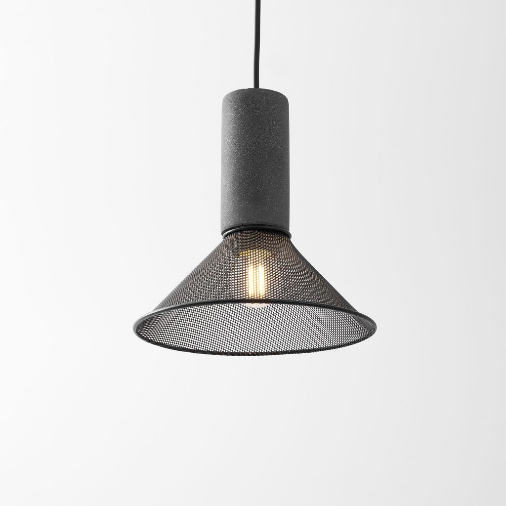 Virexo | Lampada a sospensione in cemento industriale con paralume cilindrico per interni moderni