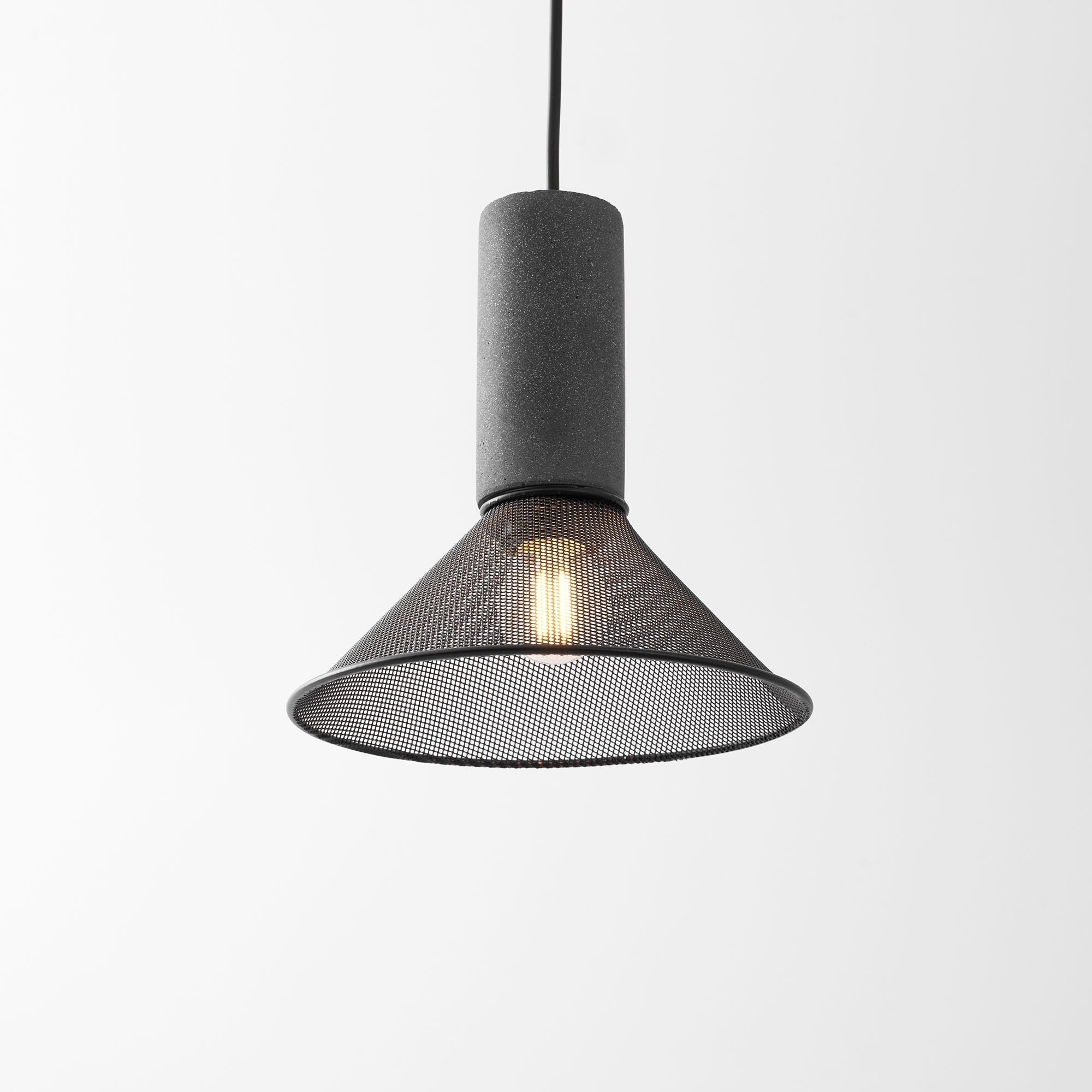 Virexo | Lampada a sospensione in cemento industriale con paralume cilindrico per interni moderni