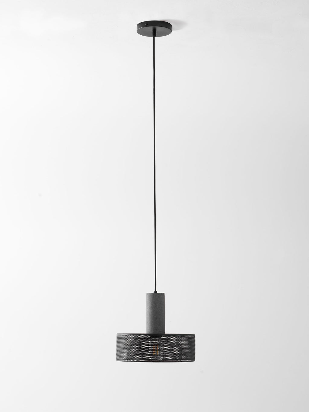 Virexo | Lampada a sospensione in cemento industriale con paralume cilindrico per interni moderni