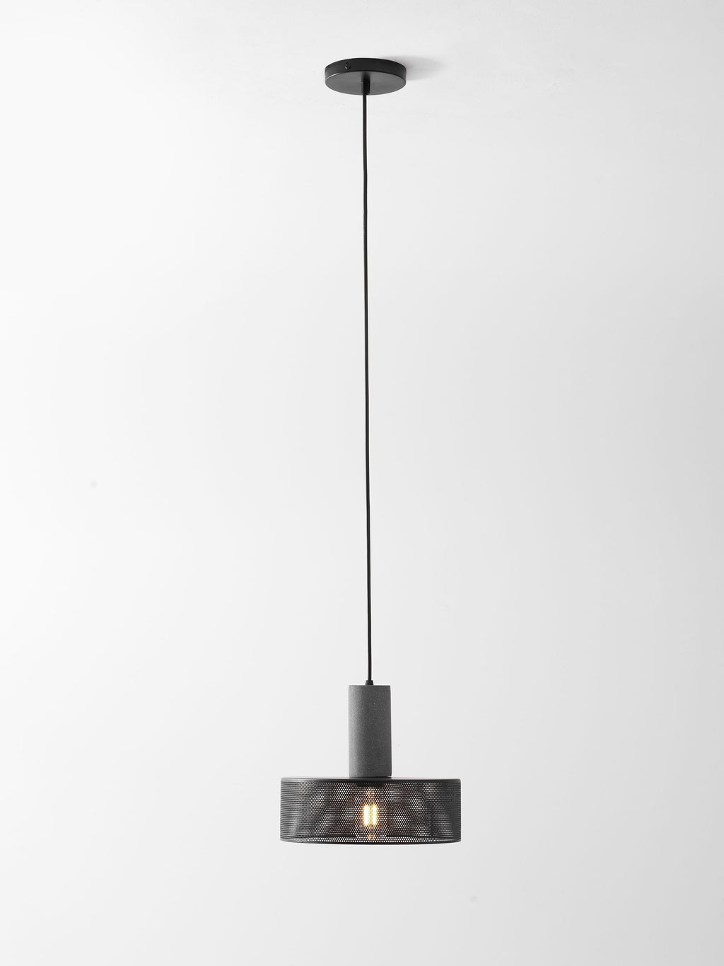 Virexo | Lampada a sospensione in cemento industriale con paralume cilindrico per interni moderni