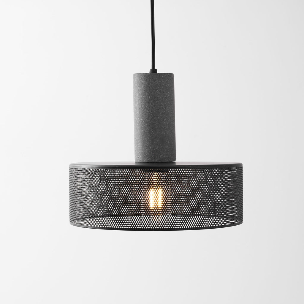 Virexo | Lampada a sospensione in cemento industriale con paralume cilindrico per interni moderni
