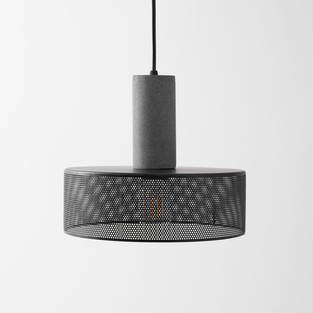 Virexo | Lampada a sospensione in cemento industriale con paralume cilindrico per interni moderni