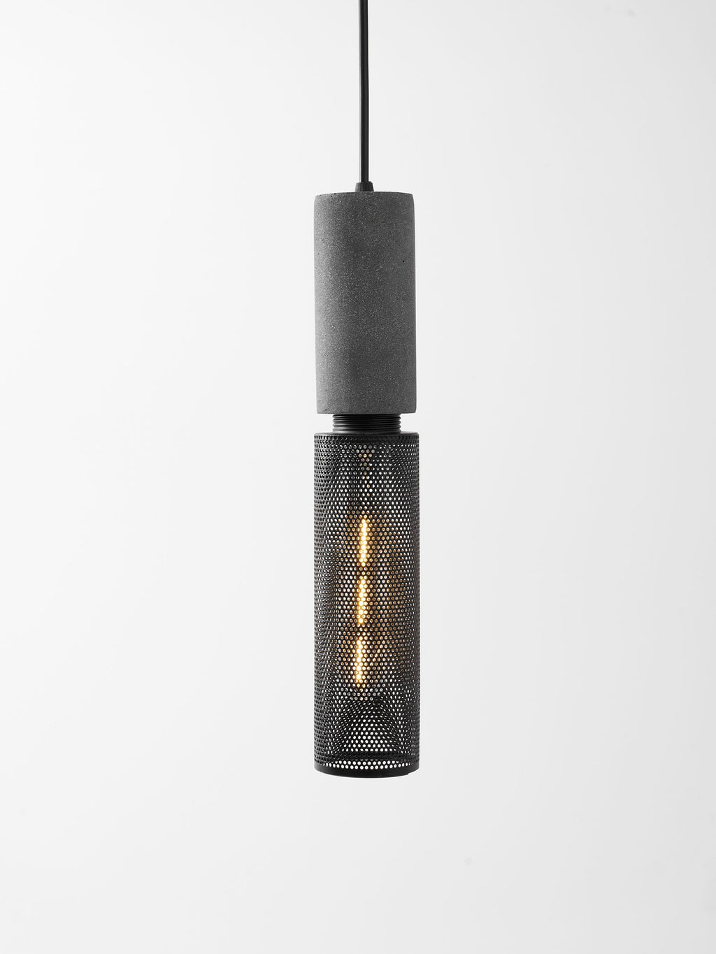 Virexo | Lampada a sospensione in cemento industriale con paralume cilindrico per interni moderni
