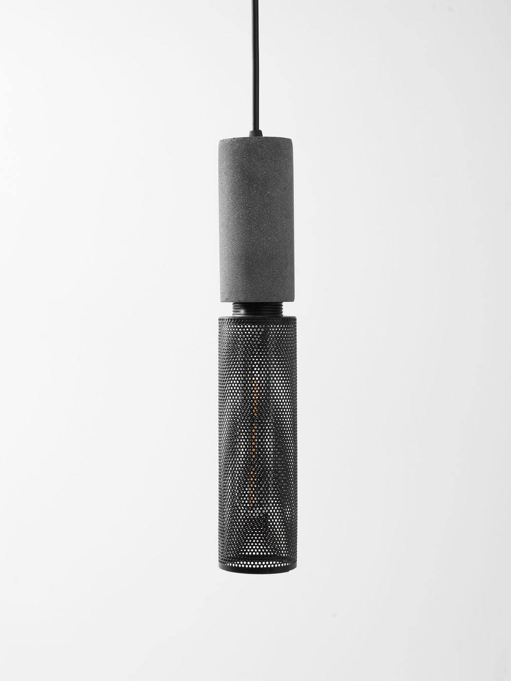Virexo | Lampada a sospensione in cemento industriale con paralume cilindrico per interni moderni