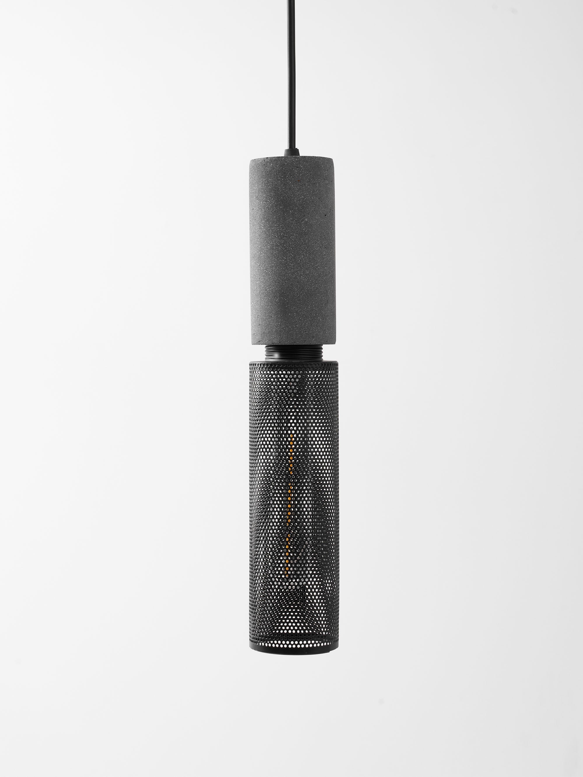 Virexo | Lampada a sospensione in cemento industriale con paralume cilindrico per interni moderni