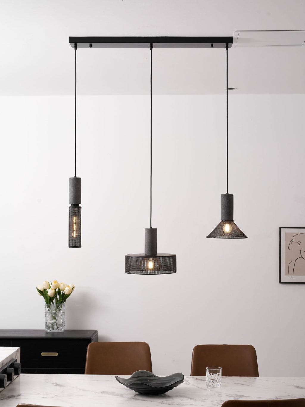 Virexo | Lampada a sospensione in cemento industriale con paralume cilindrico per interni moderni