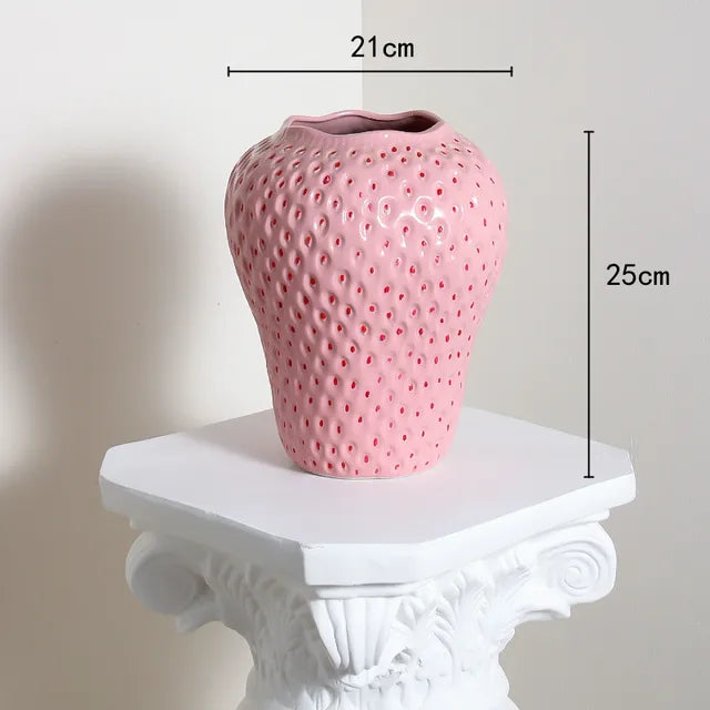 Vaso in ceramica design fragola, vaso decorativo per fiori per soggiorno e cucina