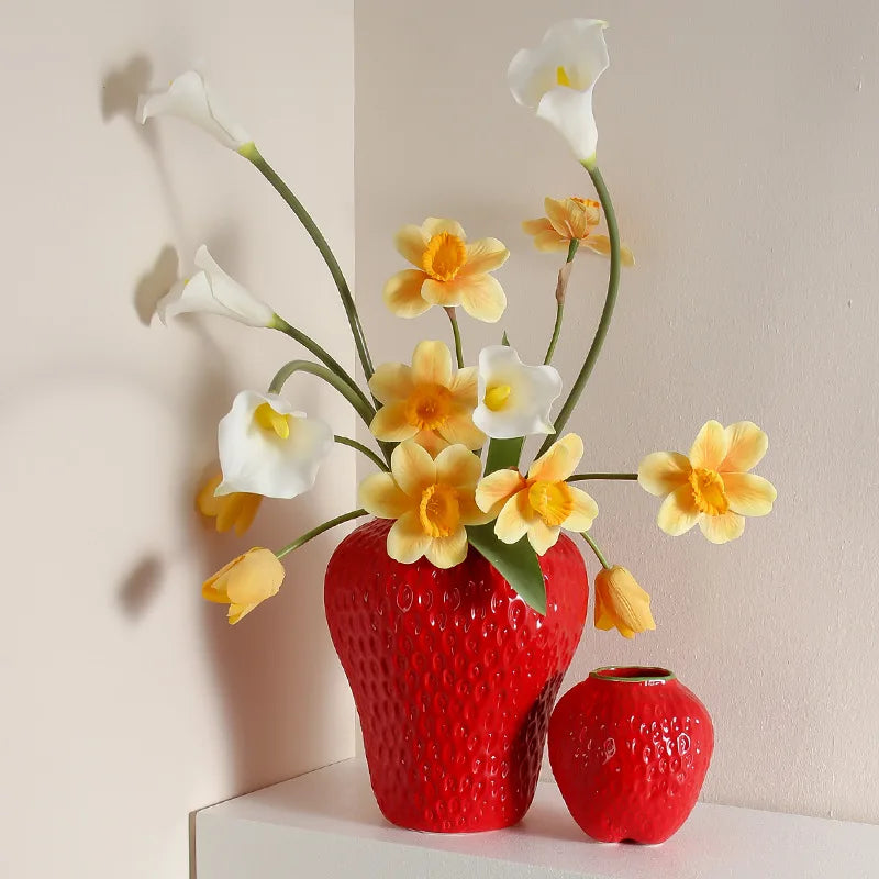 Vaso in ceramica design fragola, vaso decorativo per fiori per soggiorno e cucina