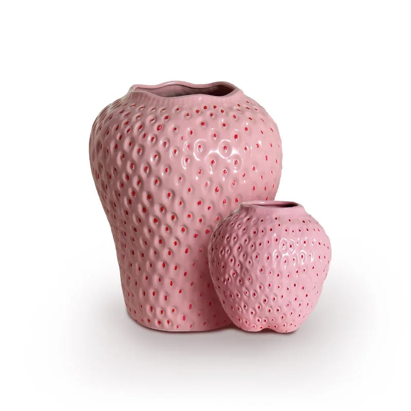 Vaso in ceramica design fragola, vaso decorativo per fiori per soggiorno e cucina
