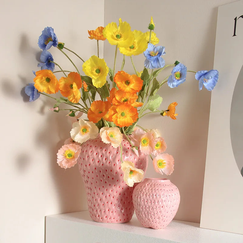Vaso in ceramica design fragola, vaso decorativo per fiori per soggiorno e cucina
