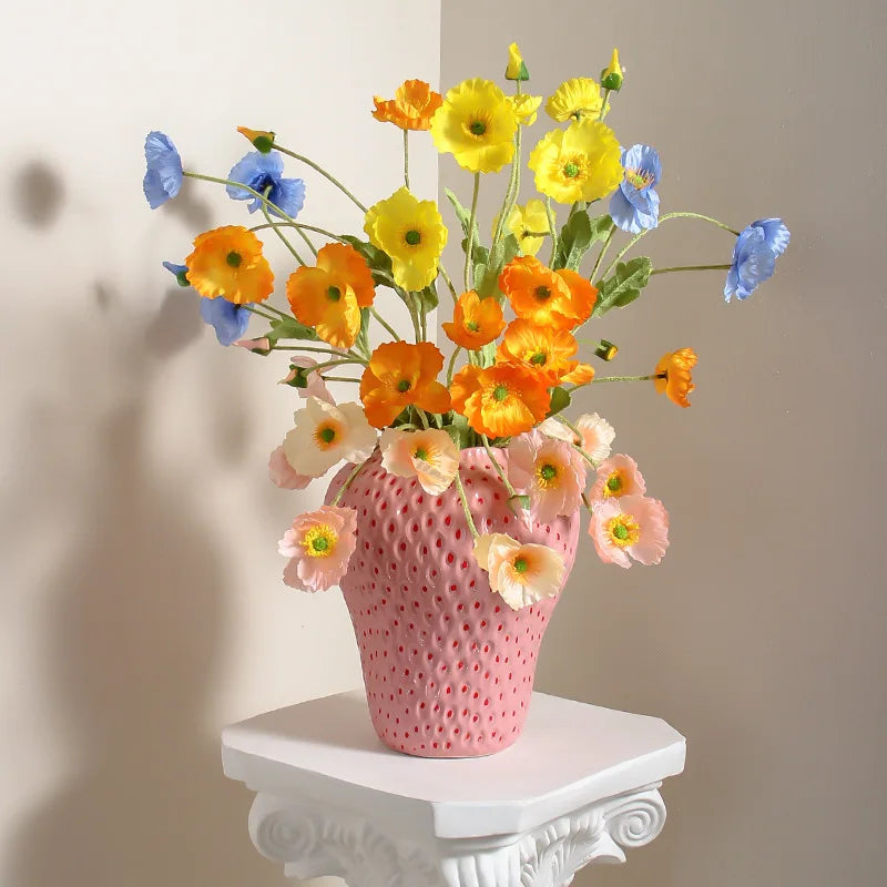 Vaso in ceramica design fragola, vaso decorativo per fiori per soggiorno e cucina