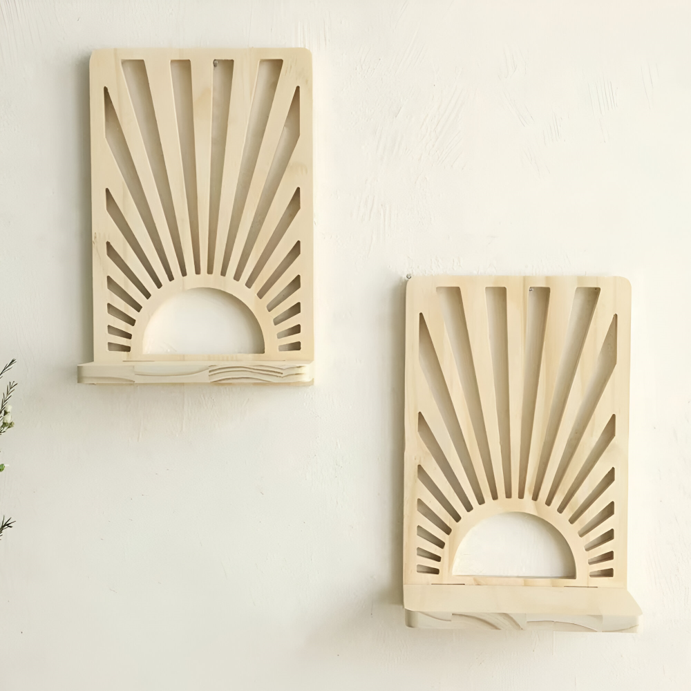 SunBeam Shelf – Mensola in Legno a Forma di Raggio di Sole Boho per Piante e Decorazioni
