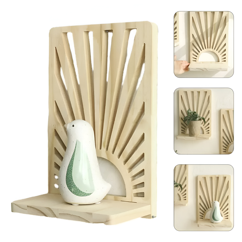 SunBeam Shelf – Mensola in Legno a Forma di Raggio di Sole Boho per Piante e Decorazioni
