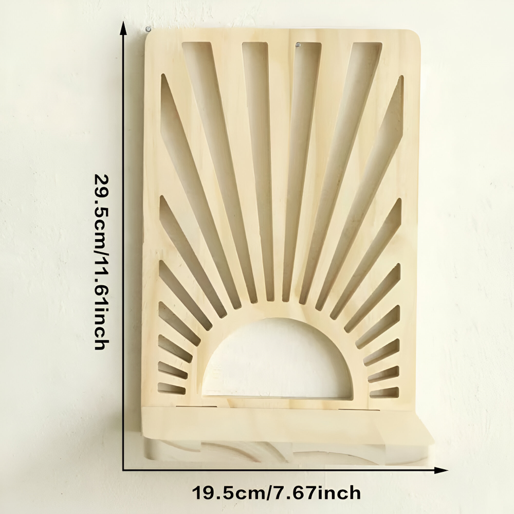 SunBeam Shelf – Mensola in Legno a Forma di Raggio di Sole Boho per Piante e Decorazioni