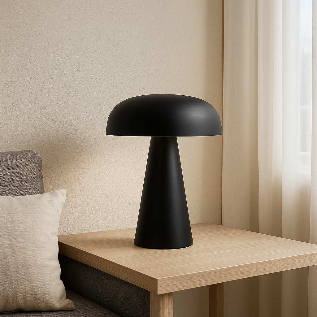 Lampada da Tavolo a Forma di Fungo in Metallo Spazzolato