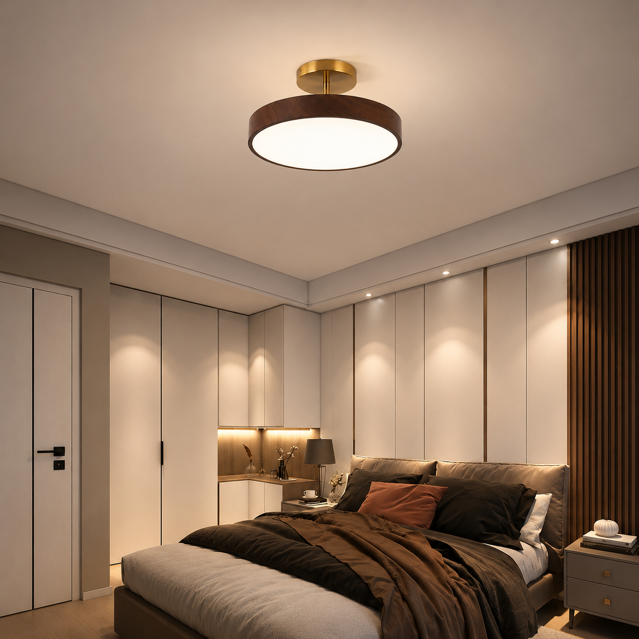 Fjell – Lampada da soffitto scandinava con effetto legno e cornice dorata