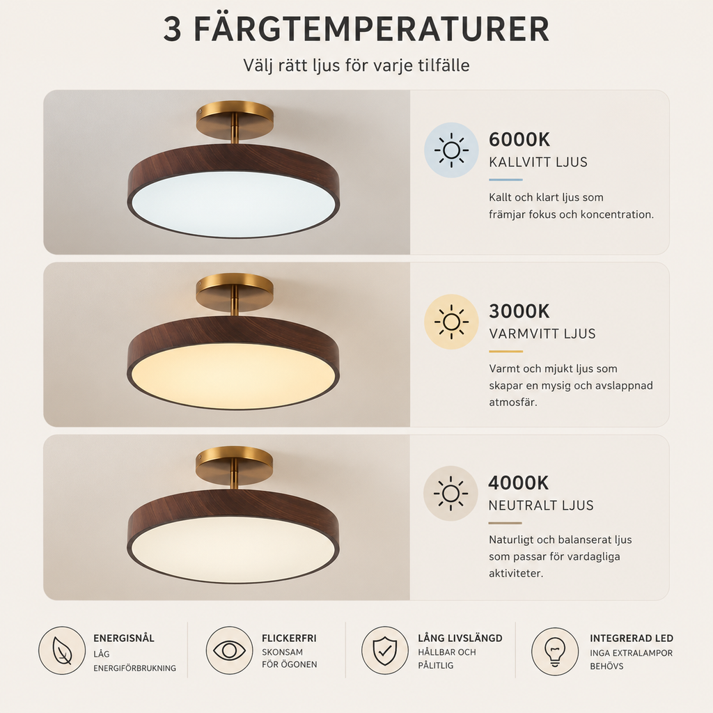 Fjell – Lampada da soffitto scandinava con effetto legno e cornice dorata