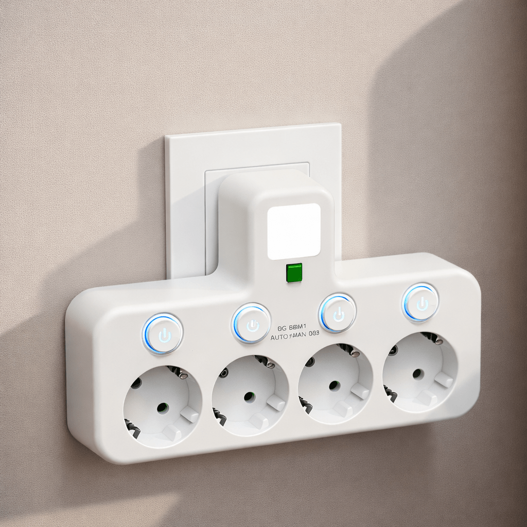 CURRENTIX – Ciabatta compatta a 4 prese con funzione di ricarica USB e sicura chiusura
