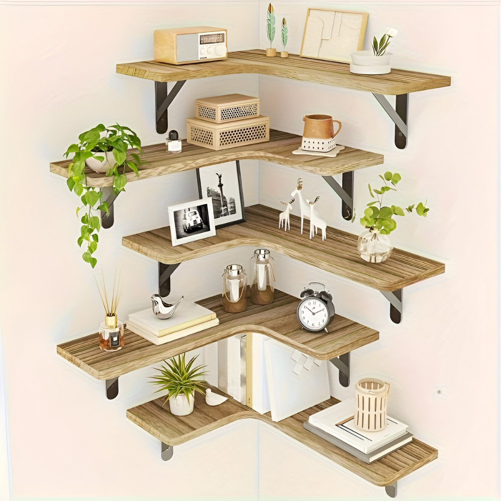 Set BohoCorner – Mensole Angolari Rustiche in 3/5 Pezzi per Arredamento Bohemien