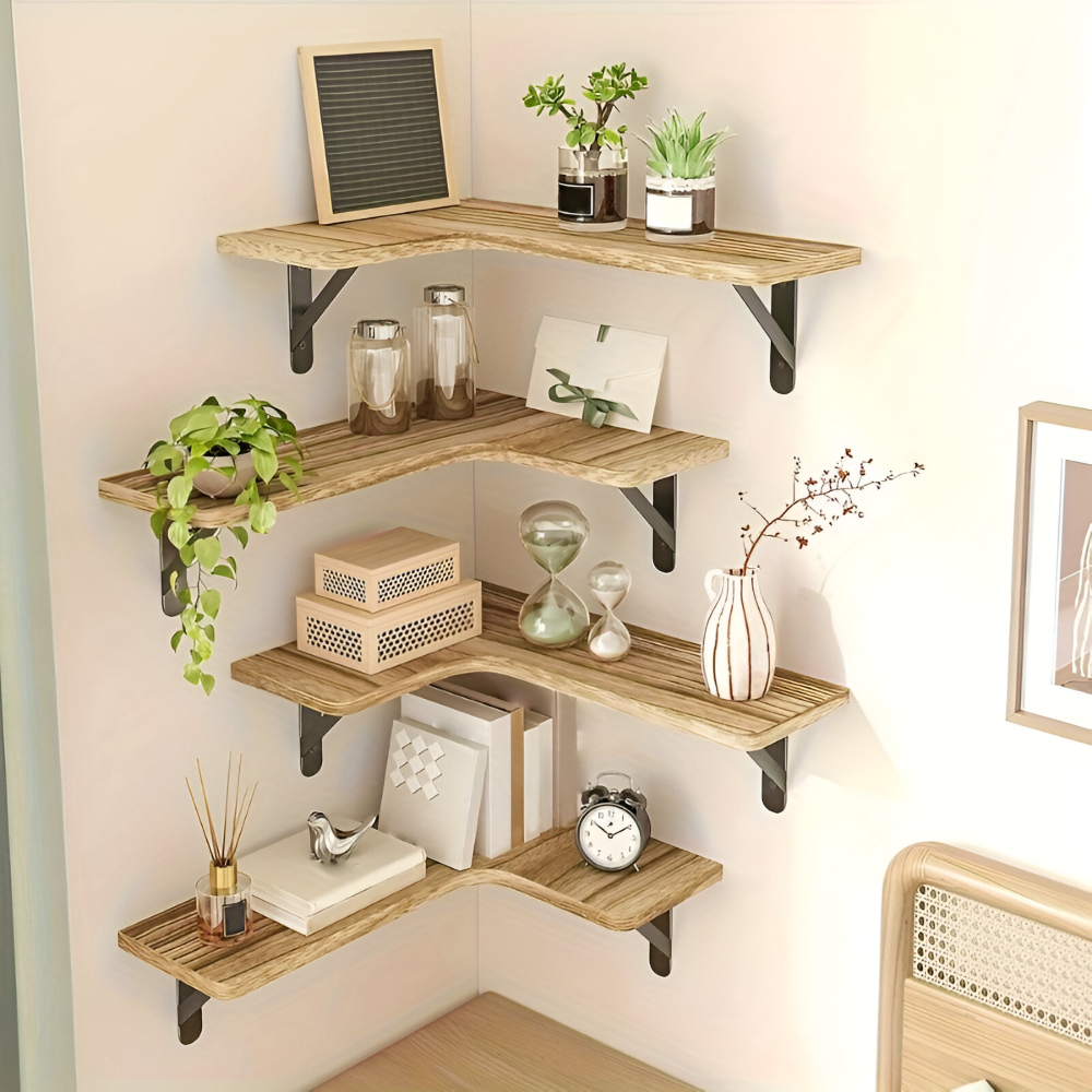 Set BohoCorner – Mensole Angolari Rustiche in 3/5 Pezzi per Arredamento Bohemien