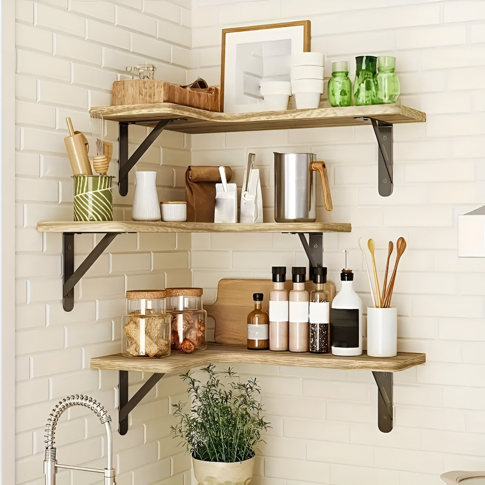 Set BohoCorner – Mensole Angolari Rustiche in 3/5 Pezzi per Arredamento Bohemien