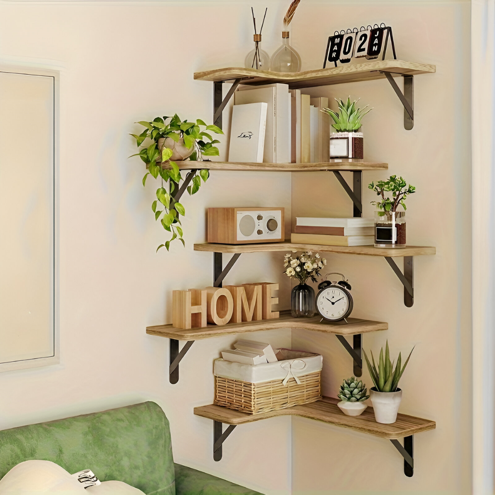 Set BohoCorner – Mensole Angolari Rustiche in 3/5 Pezzi per Arredamento Bohemien