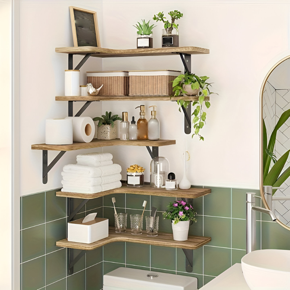 Set BohoCorner – Mensole Angolari Rustiche in 3/5 Pezzi per Arredamento Bohemien