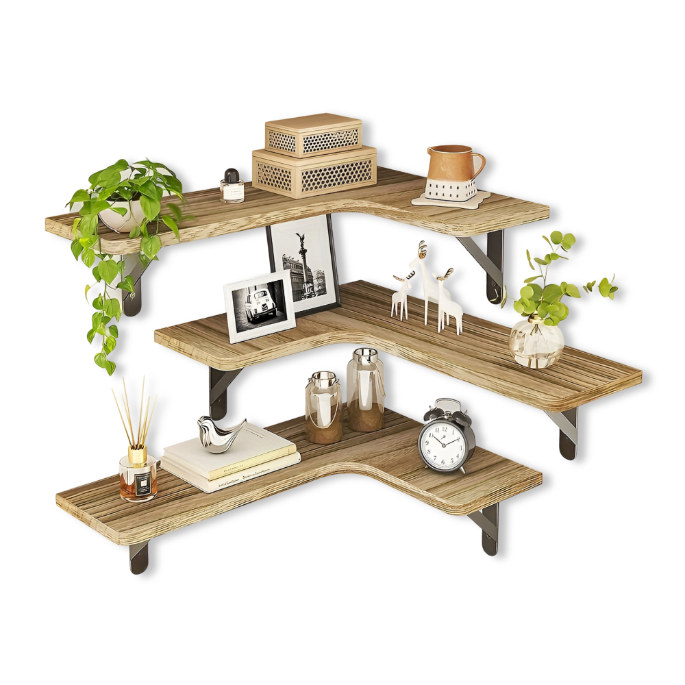 Set BohoCorner – Mensole Angolari Rustiche in 3/5 Pezzi per Arredamento Bohemien
