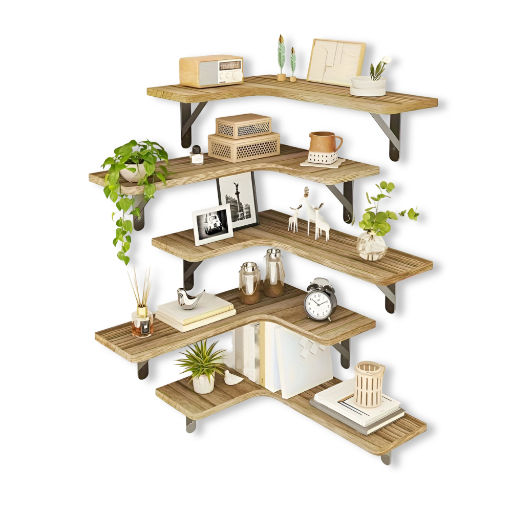 Set BohoCorner – Mensole Angolari Rustiche in 3/5 Pezzi per Arredamento Bohemien