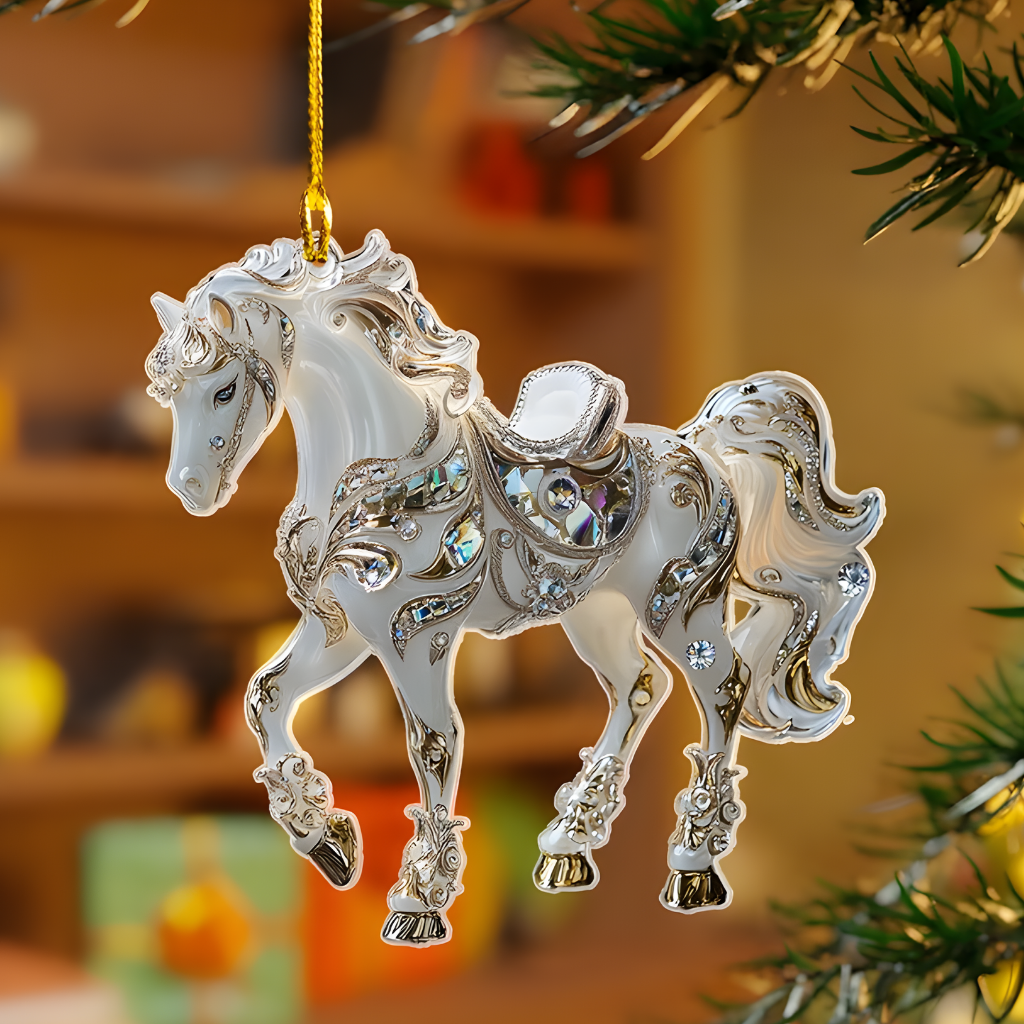 Decorazione Natalizia Cavallo Acrilico Strass Appeso