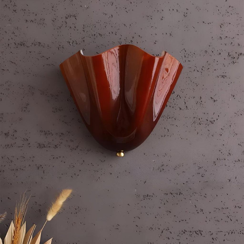Applique da Parete Classica per Soggiorno con Paralume in Vetro a Petalo Curvo