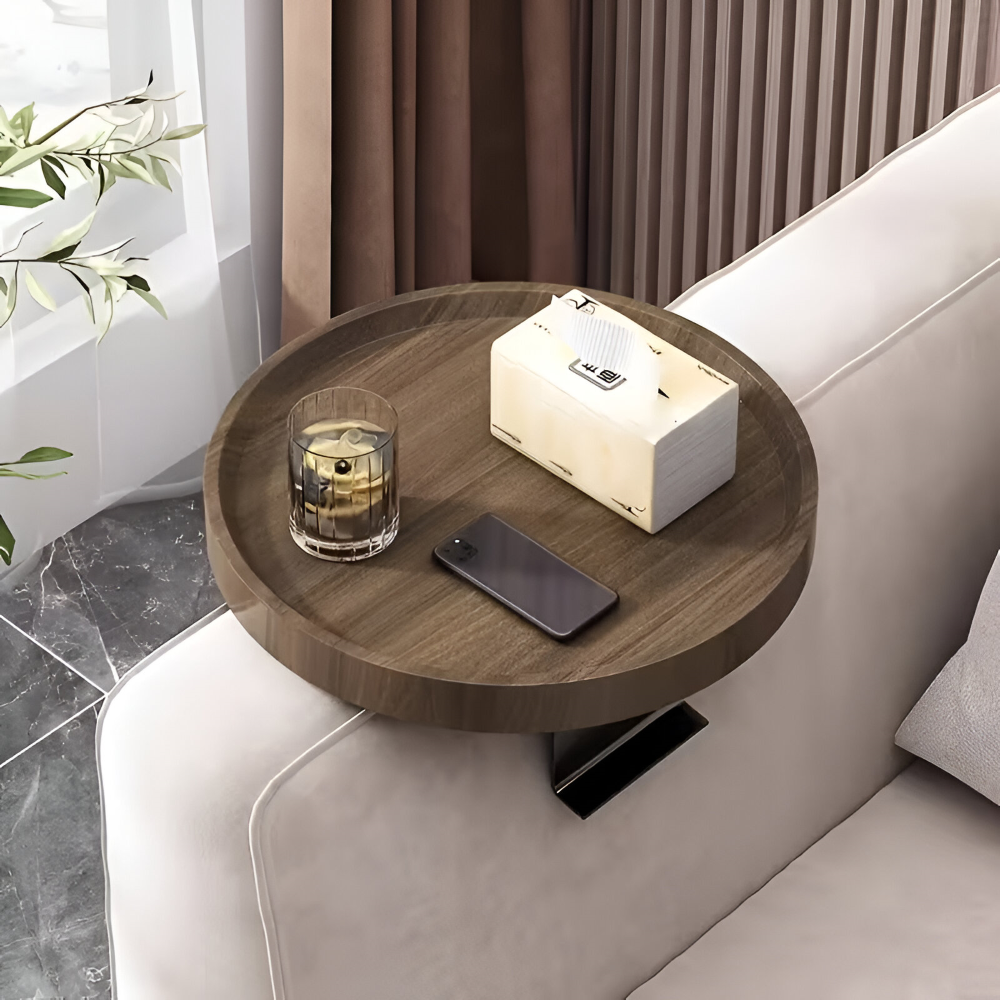 Clip-On Tavolino Rotondo | Piatto Rotondo da Divano | Fissaggio Senza Attrezzi | ArmRestly