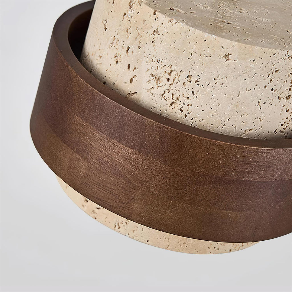 Arluna | Lampada a Sospensione in Travertino con Dettagli in Legno di Noce per Illuminazione Ambientale Moderna