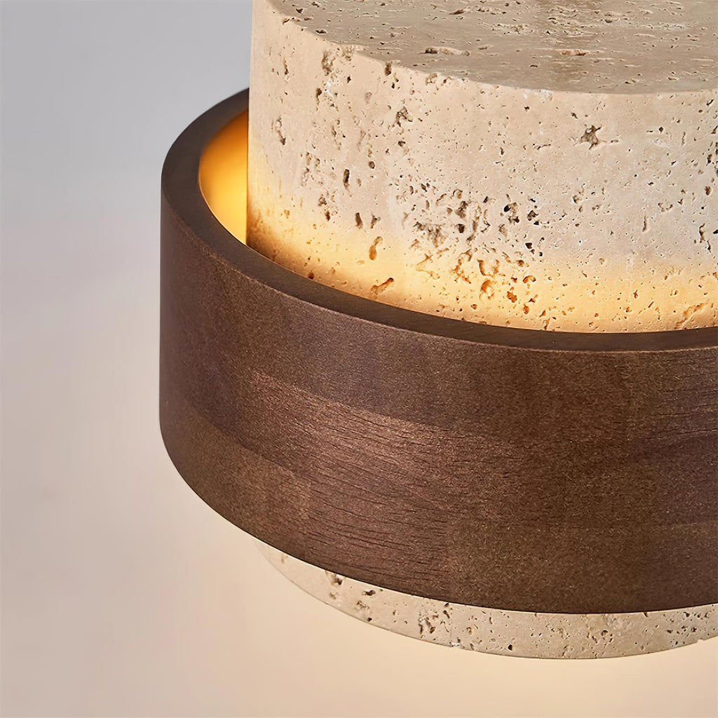 Arluna | Lampada a Sospensione in Travertino con Dettagli in Legno di Noce per Illuminazione Ambientale Moderna