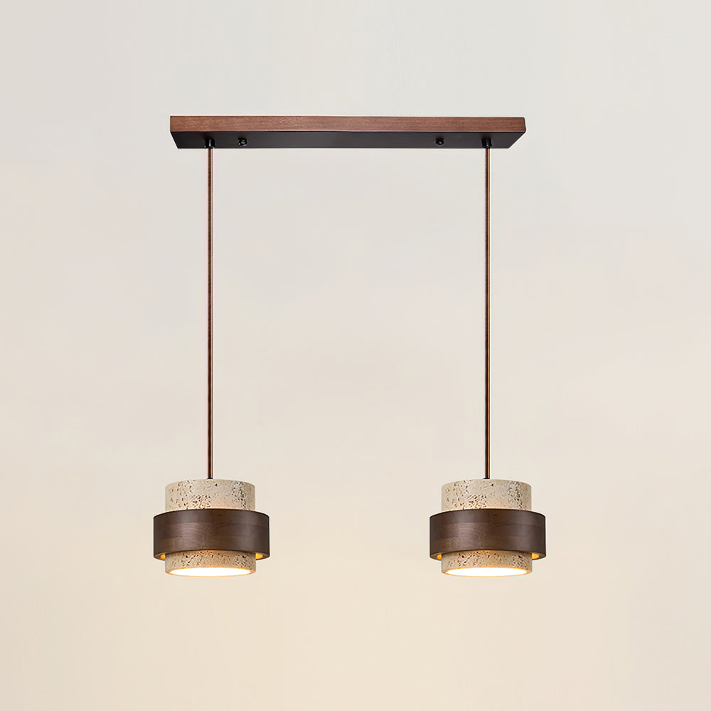 Arluna | Lampada a Sospensione in Travertino con Dettagli in Legno di Noce per Illuminazione Ambientale Moderna