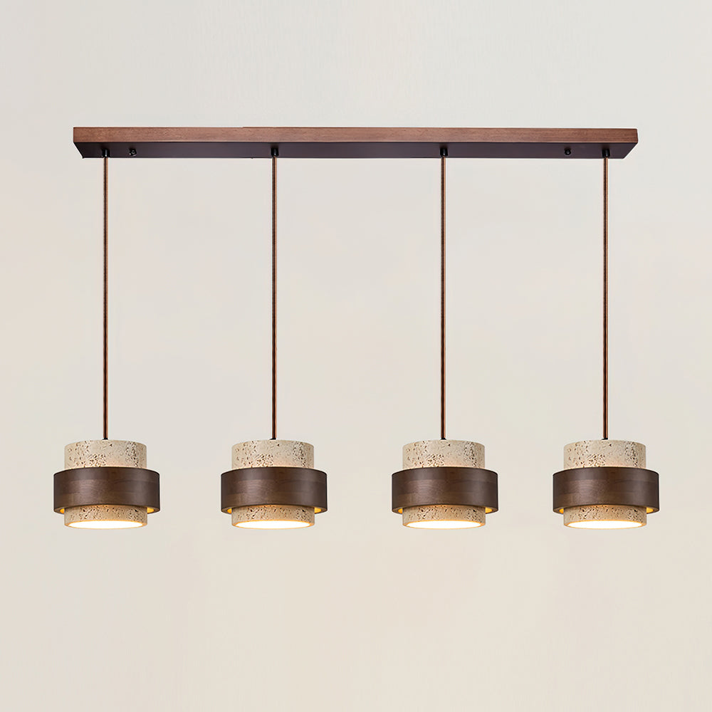 Arluna | Lampada a Sospensione in Travertino con Dettagli in Legno di Noce per Illuminazione Ambientale Moderna