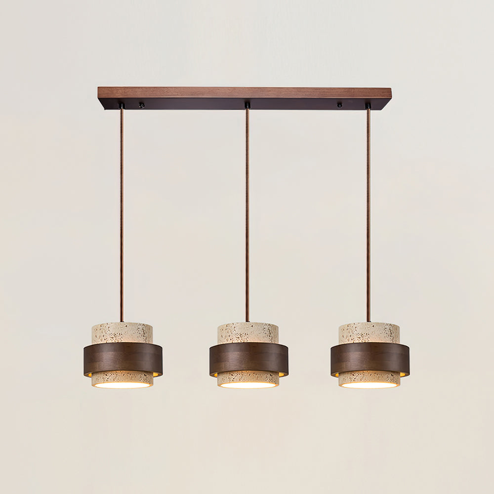 Arluna | Lampada a Sospensione in Travertino con Dettagli in Legno di Noce per Illuminazione Ambientale Moderna